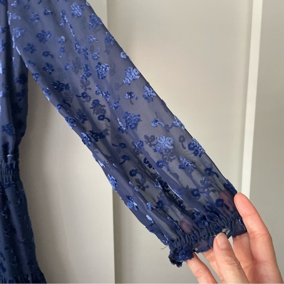 Shoshanna Velvet Floral Levon Dress Silk Blue 6 C3 - Picture 3 of 7